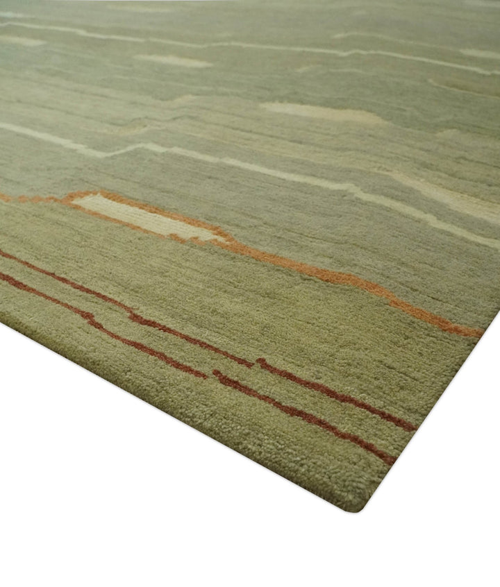 Modern stripes Design Olive, Light Green, Beige and Rust Hand loom 5x7 wool and Art Silk Area Rug - The Rug Decor