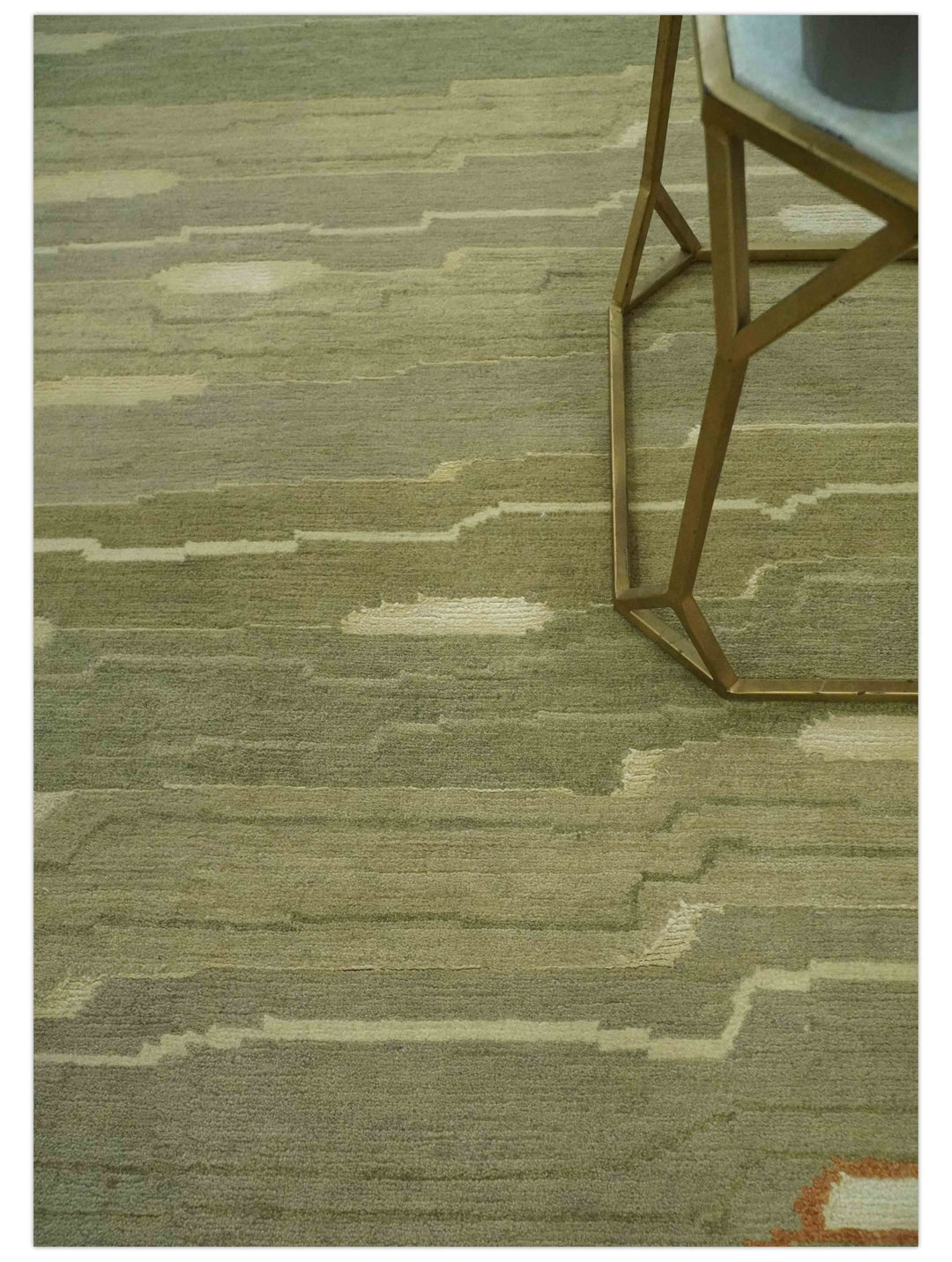 Modern stripes Design Olive, Light Green, Beige and Rust Hand loom 5x7 wool and Art Silk Area Rug - The Rug Decor