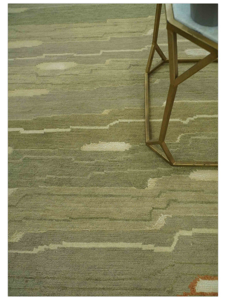 Modern stripes Design Olive, Light Green, Beige and Rust Hand loom 5x7 wool and Art Silk Area Rug - The Rug Decor