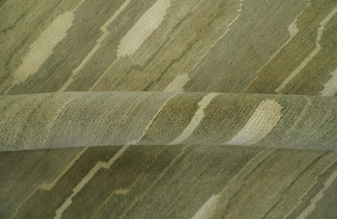 Modern stripes Design Olive, Light Green, Beige and Rust Hand loom 5x7 wool and Art Silk Area Rug - The Rug Decor