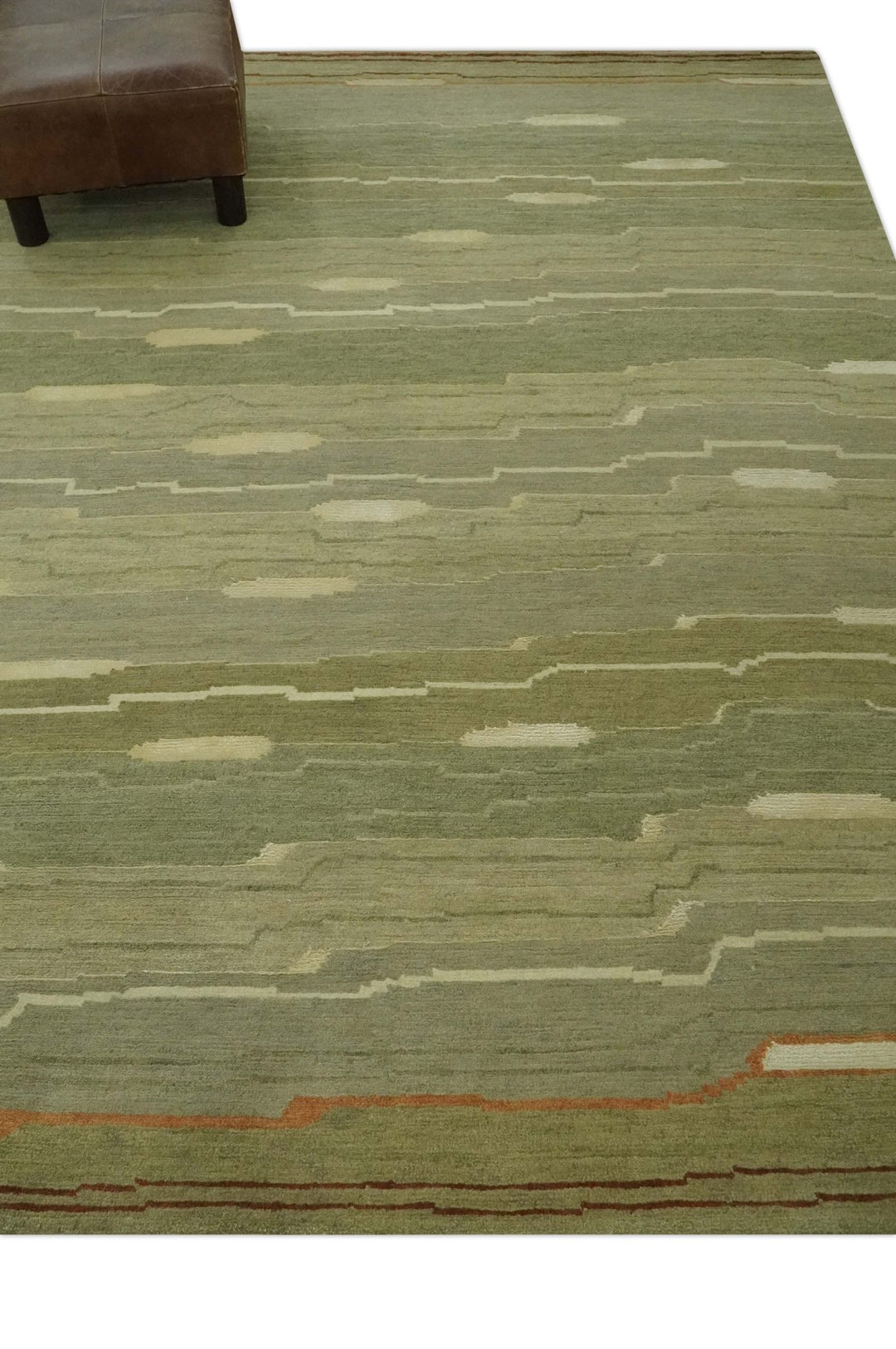 Modern stripes Design Olive, Light Green, Beige and Rust Hand loom 5x7 wool and Art Silk Area Rug - The Rug Decor