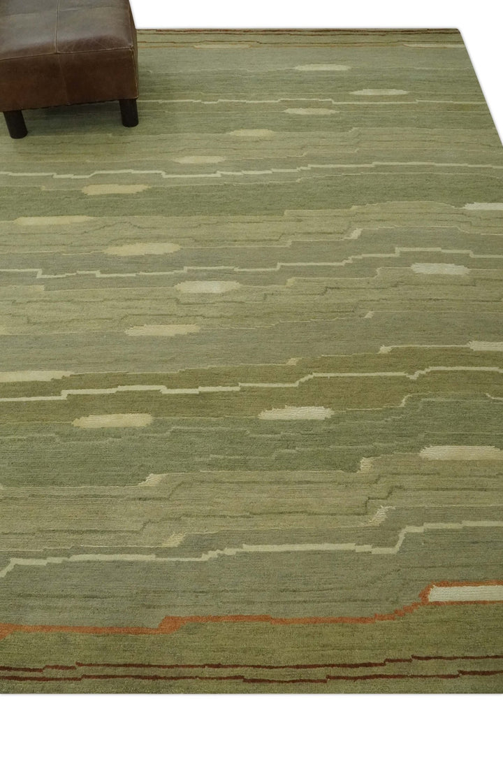 Modern stripes Design Olive, Light Green, Beige and Rust Hand loom 5x7 wool and Art Silk Area Rug - The Rug Decor