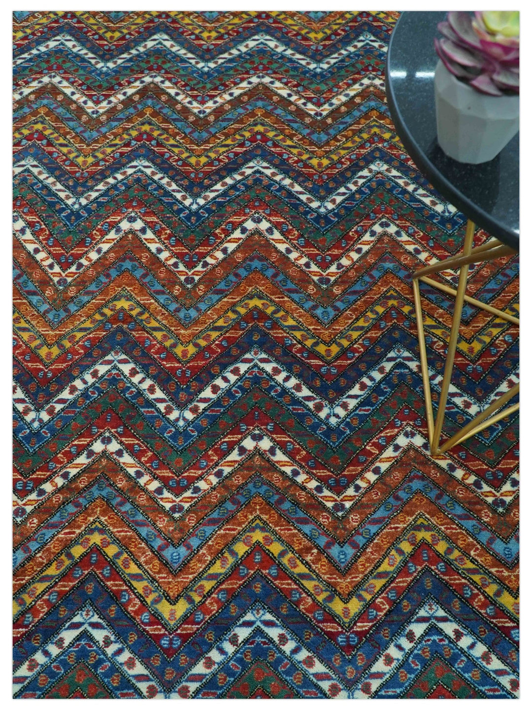Multicolor Modern Chevron Design 7x10 Hand Knotted wool Area Rug - The Rug Decor