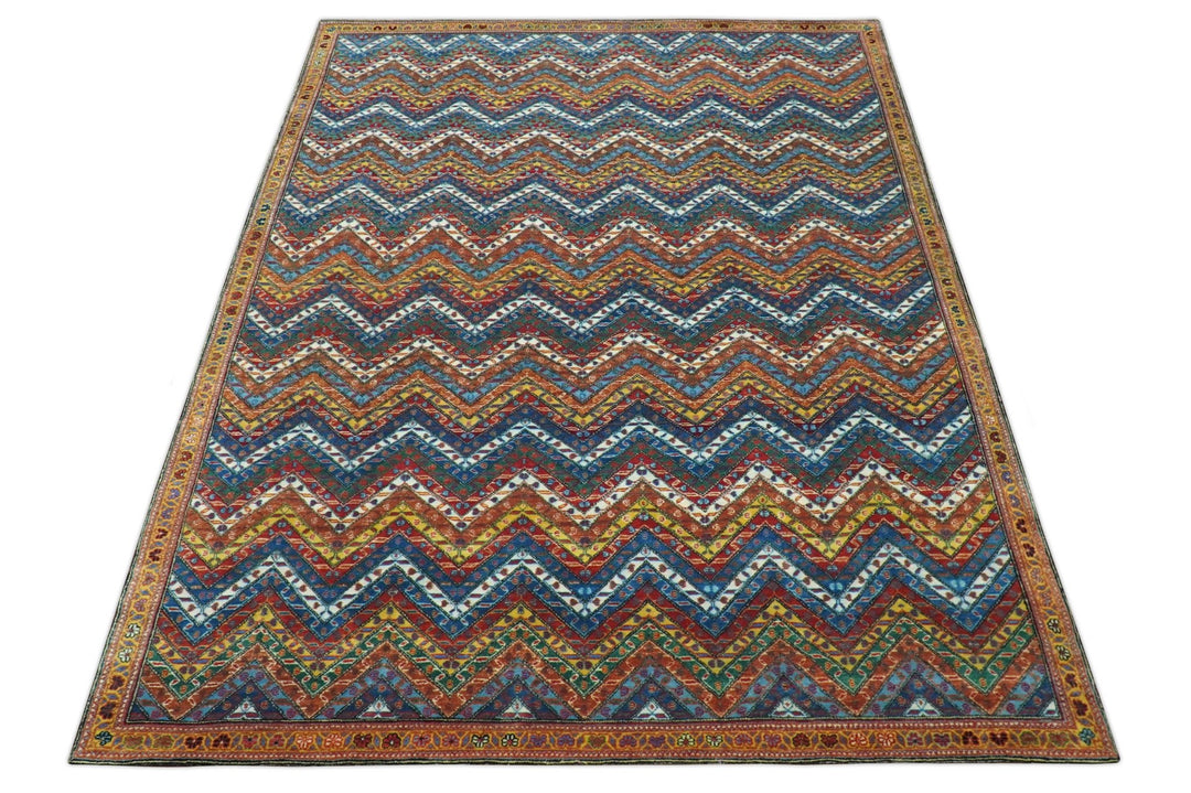 Multicolor Modern Chevron Design 7x10 Hand Knotted wool Area Rug - The Rug Decor