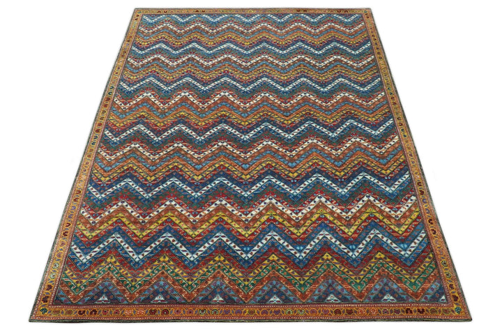 Multicolor Modern Chevron Design 7x10 Hand Knotted wool Area Rug - The Rug Decor