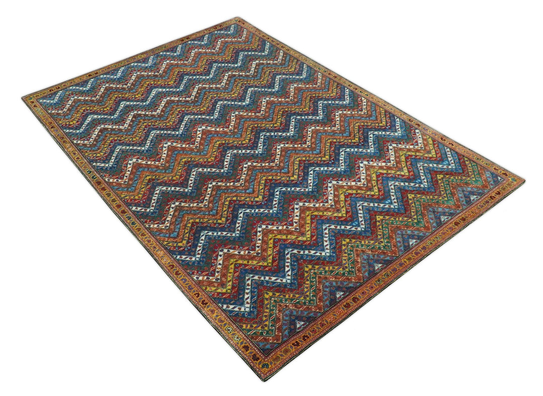 Multicolor Modern Chevron Design 7x10 Hand Knotted wool Area Rug - The Rug Decor