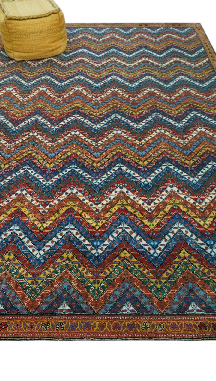 Multicolor Modern Chevron Design 7x10 Hand Knotted wool Area Rug - The Rug Decor