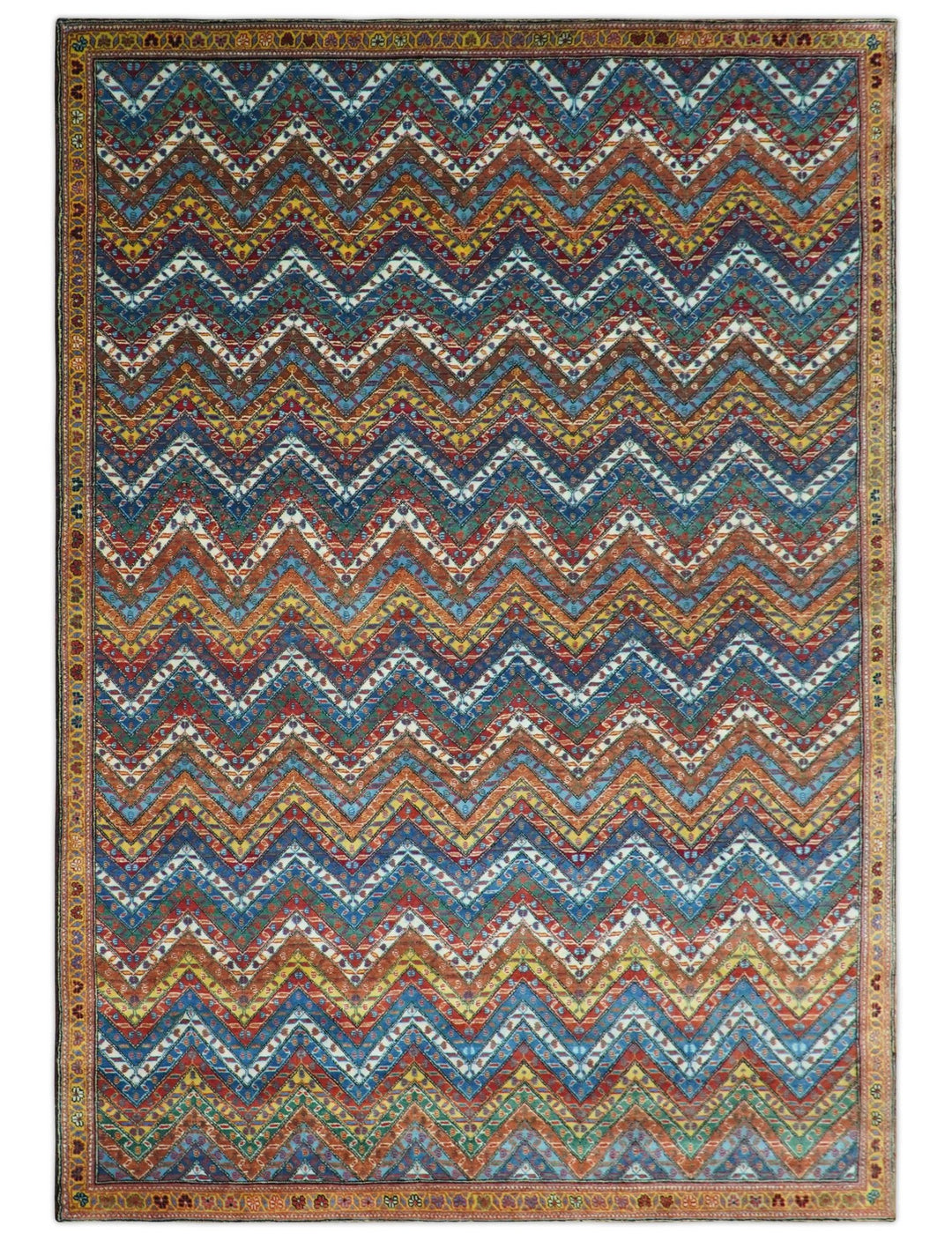 Multicolor Modern Chevron Design 7x10 Hand Knotted wool Area Rug - The Rug Decor