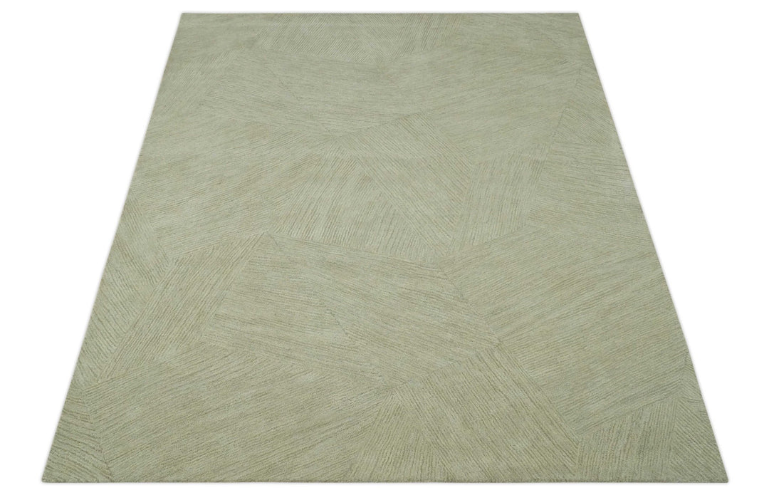 Olive and Ivory Modern Geometrical Stripes Textured Hand Tufted Multi size rug - The Rug Decor