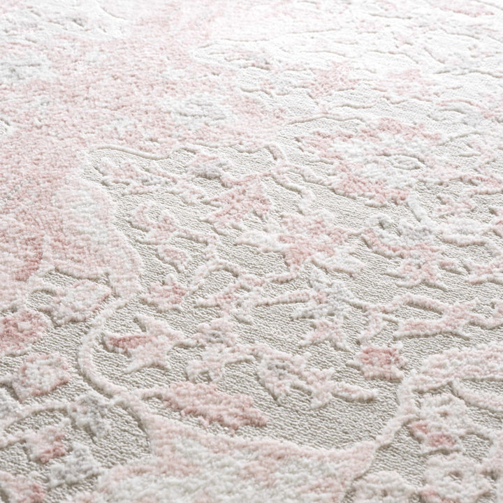 Oriental Medallion Design Light Pink and Beige high pile Area Rug - The Rug Decor