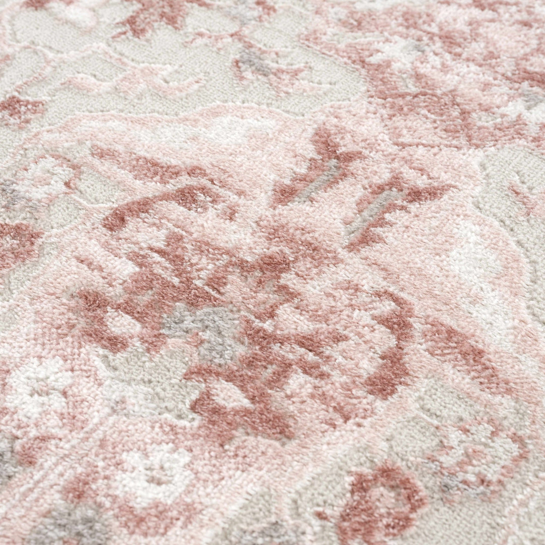 Oriental Medallion Design Light Pink and Beige high pile Area Rug - The Rug Decor