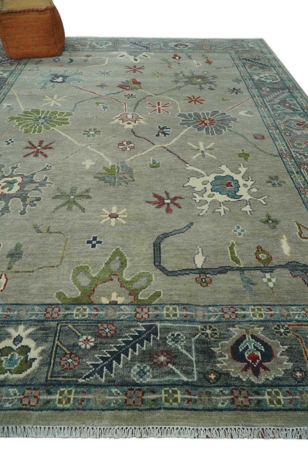 Oushak 9x12 Hand Knotted Olive and Charcoal Traditional Wool Rug - The Rug Decor