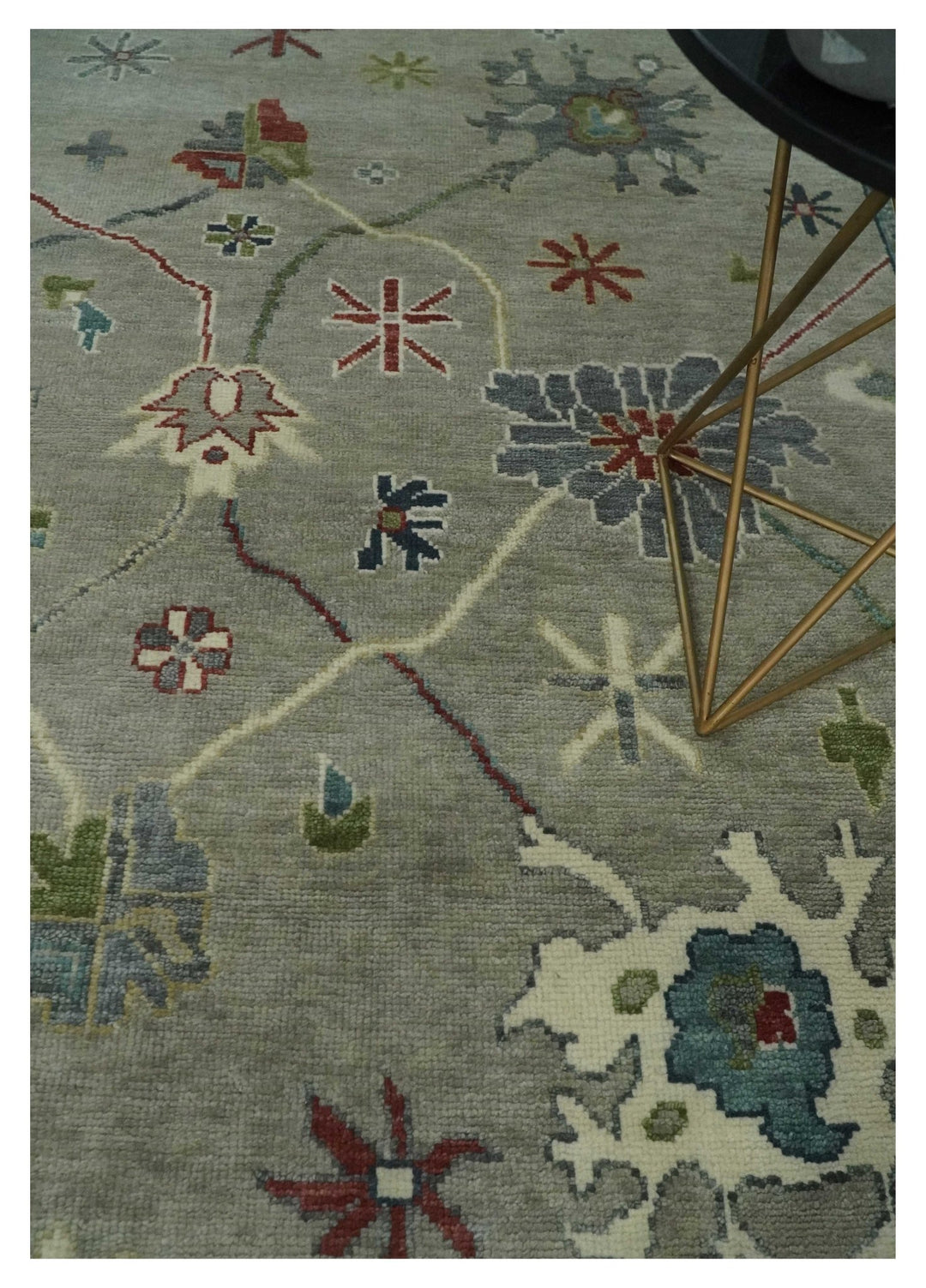 Oushak 9x12 Hand Knotted Olive and Charcoal Traditional Wool Rug - The Rug Decor