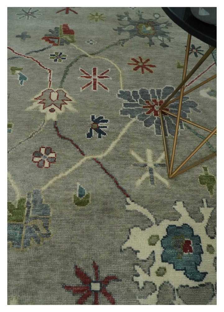 Oushak 9x12 Hand Knotted Olive and Charcoal Traditional Wool Rug - The Rug Decor