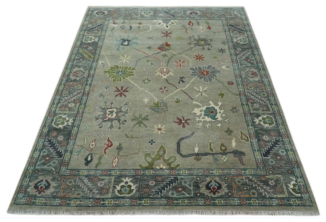 Oushak 9x12 Hand Knotted Olive and Charcoal Traditional Wool Rug - The Rug Decor