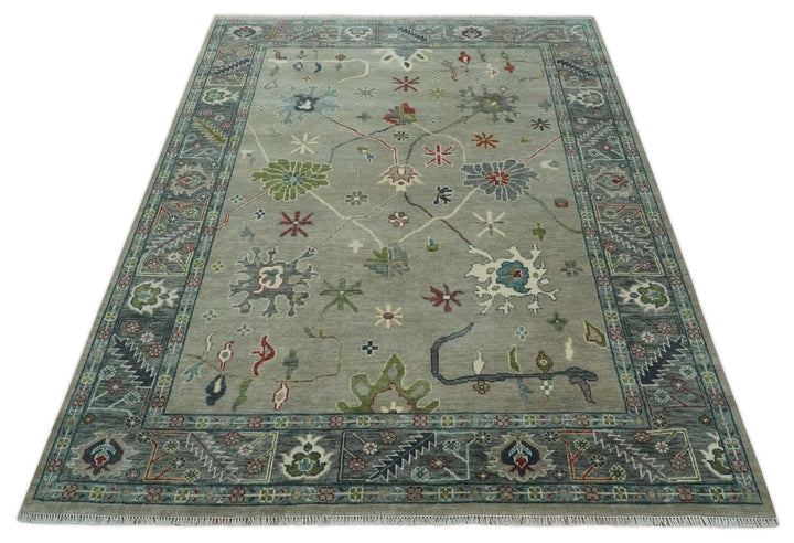 Oushak 9x12 Hand Knotted Olive and Charcoal Traditional Wool Rug - The Rug Decor