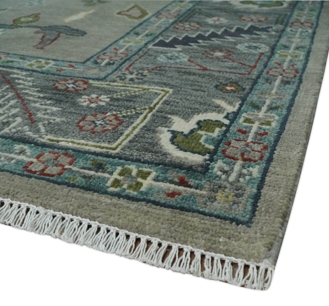 Oushak 9x12 Hand Knotted Olive and Charcoal Traditional Wool Rug - The Rug Decor