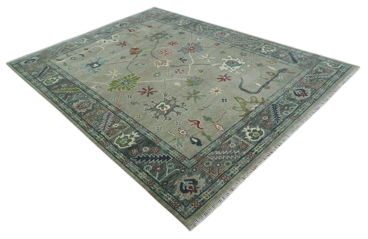 Oushak 9x12 Hand Knotted Olive and Charcoal Traditional Wool Rug - The Rug Decor