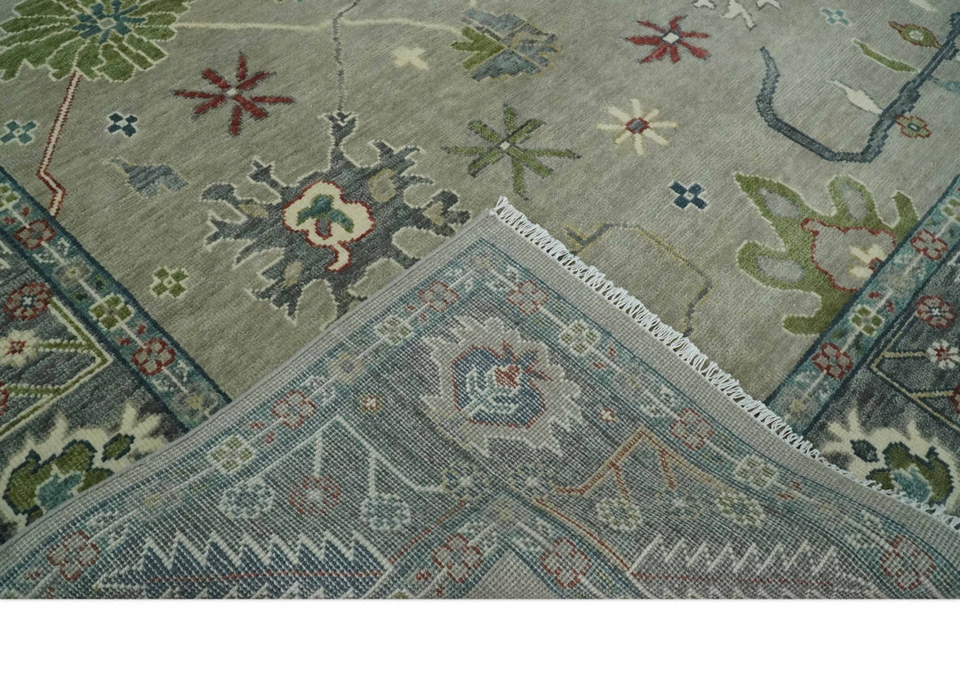 Oushak 9x12 Hand Knotted Olive and Charcoal Traditional Wool Rug - The Rug Decor