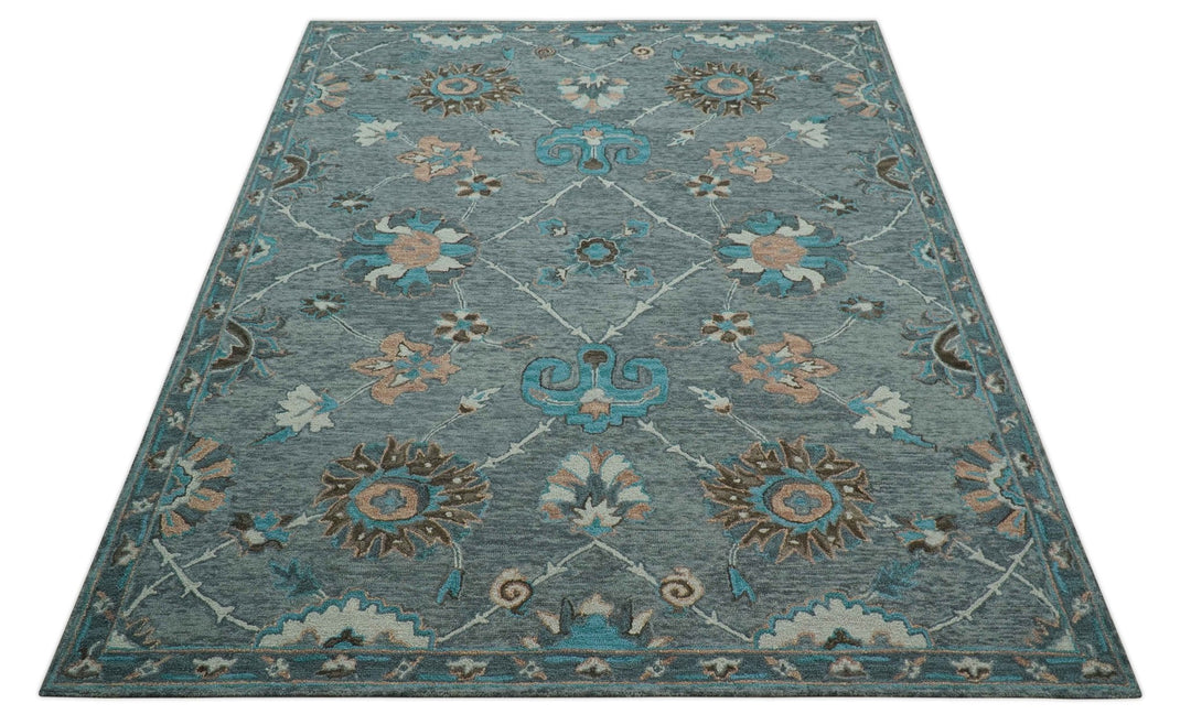 Oushak Design Gray, Blue And Brown Hand Tufted Custom Made wool rug - The Rug Decor