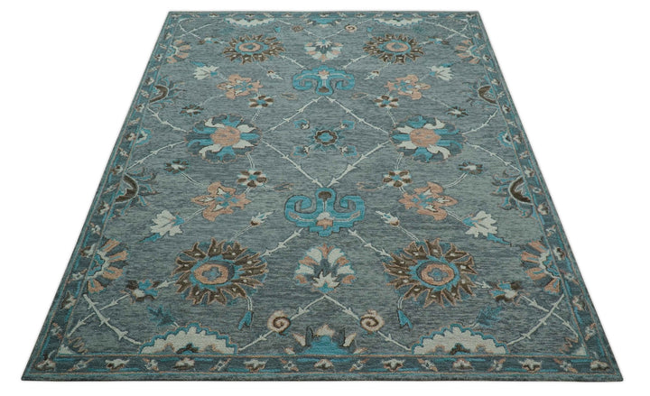 Oushak Design Gray, Blue And Brown Hand Tufted Custom Made wool rug - The Rug Decor