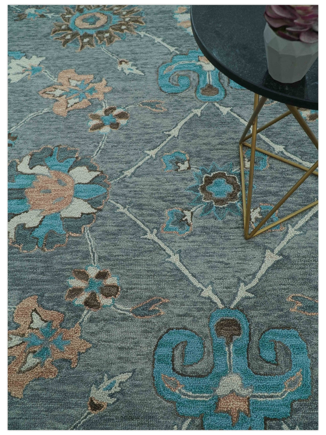 Oushak Design Gray, Blue And Brown Hand Tufted Custom Made wool rug - The Rug Decor