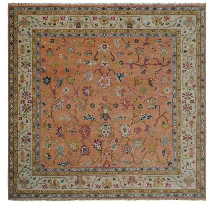 Peach and Ivory Hand knotted Oushak Custom Made wool Area Rug - The Rug Decor