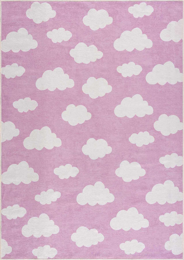 Pink and Ivory Cloud printed Washable Kids Rug, Perfect for kids room - The Rug Decor