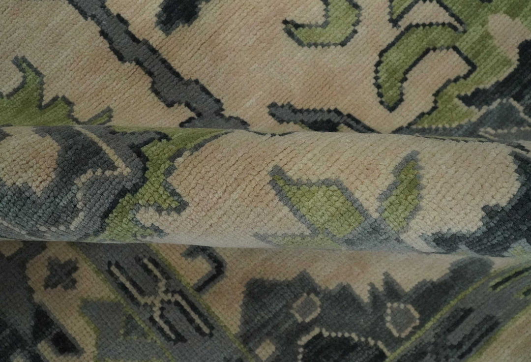 Pink, Charcoal and Green Hand knotted Oushak Traditional Wool Area Rug - The Rug Decor