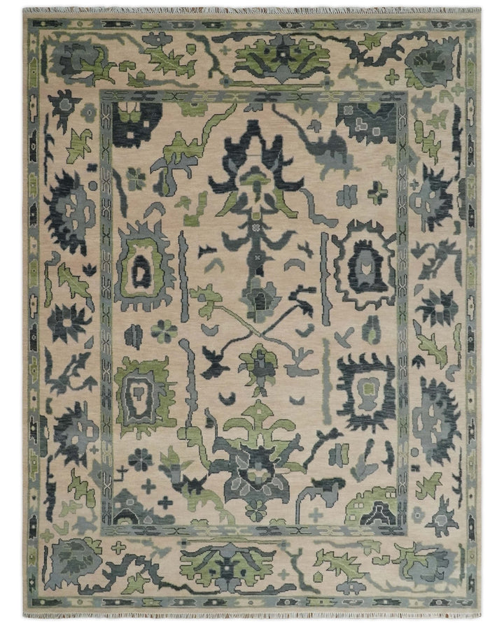 Pink, Charcoal and Green Hand knotted Oushak Traditional Wool Area Rug - The Rug Decor