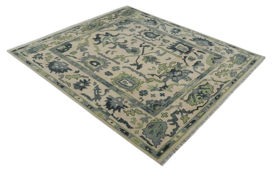Pink, Charcoal and Green Hand knotted Oushak Traditional Wool Area Rug - The Rug Decor