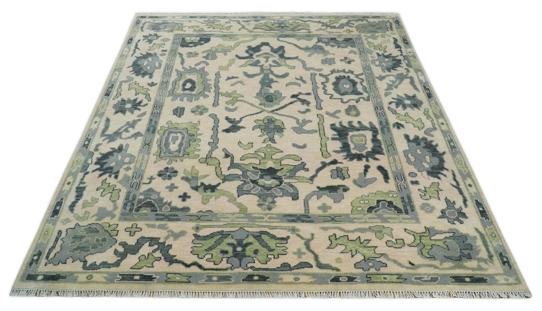 Pink, Charcoal and Green Hand knotted Oushak Traditional Wool Area Rug - The Rug Decor