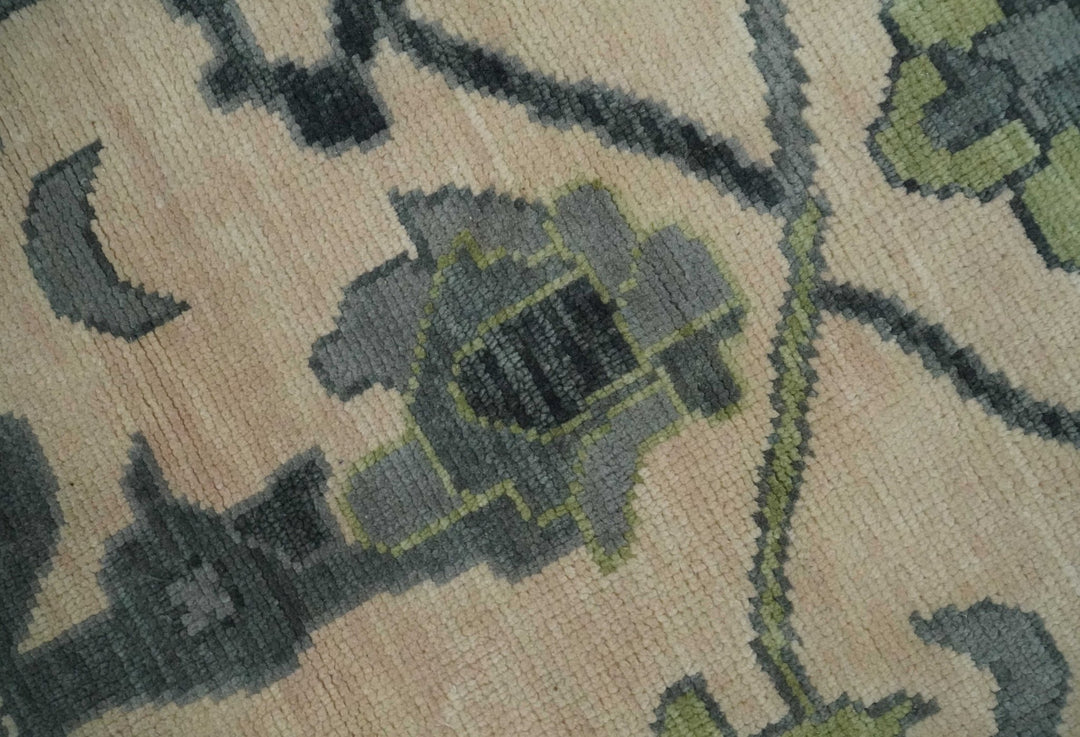 Pink, Charcoal and Green Hand knotted Oushak Traditional Wool Area Rug - The Rug Decor