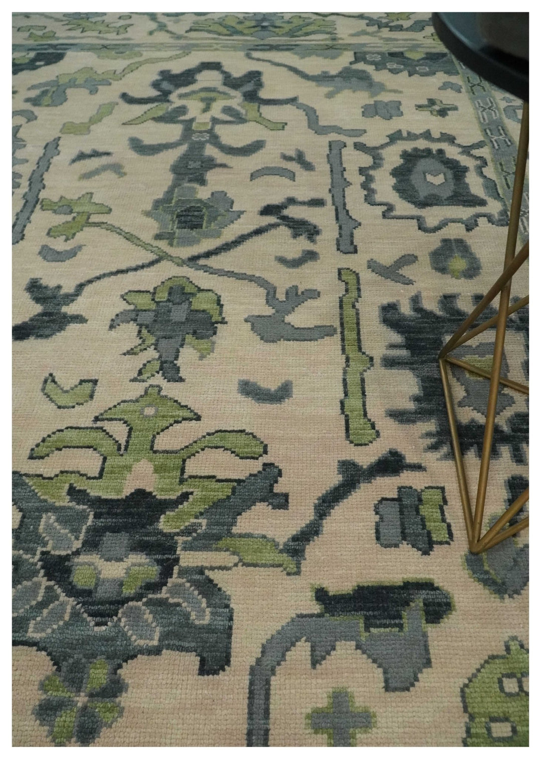 Pink, Charcoal and Green Hand knotted Oushak Traditional Wool Area Rug - The Rug Decor