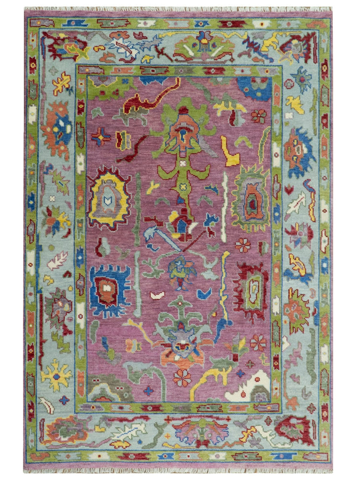 Pink Oushak Rug Wool Blue Colorful Hand knotted Traditional Oushak Custom Made wool Area Rug - The Rug Decor