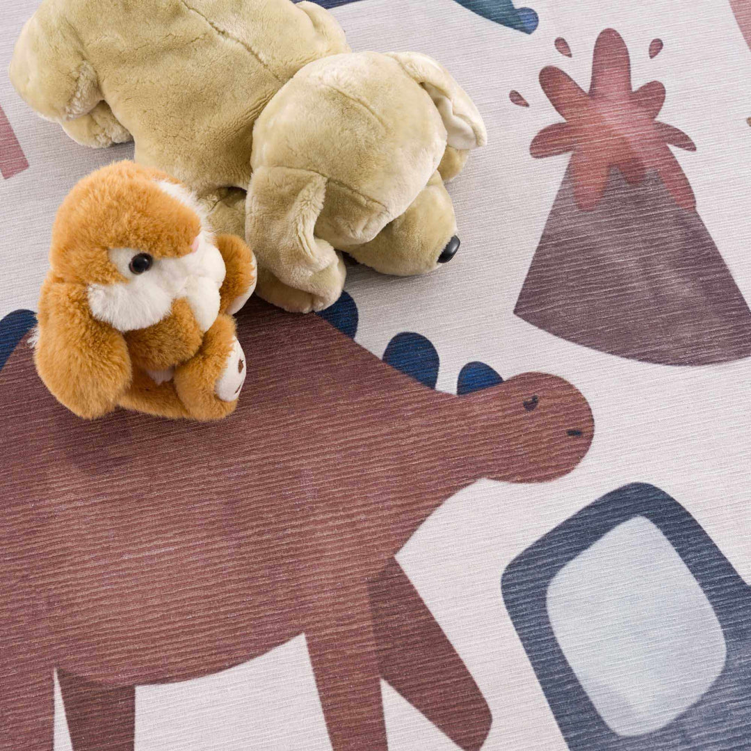 Playful Light Pink, Brown and Charcoal Washable Kids Rug with Cartoon Printed - The Rug Decor