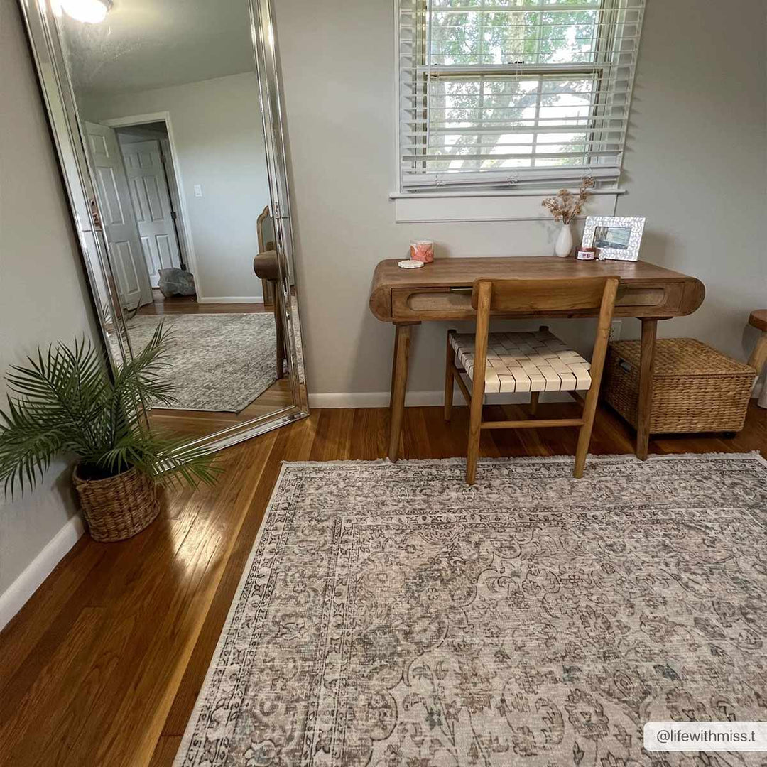 Premium Antique style Ivory, Beige and Brown Traditional Medallion Washable Area Rug - The Rug Decor