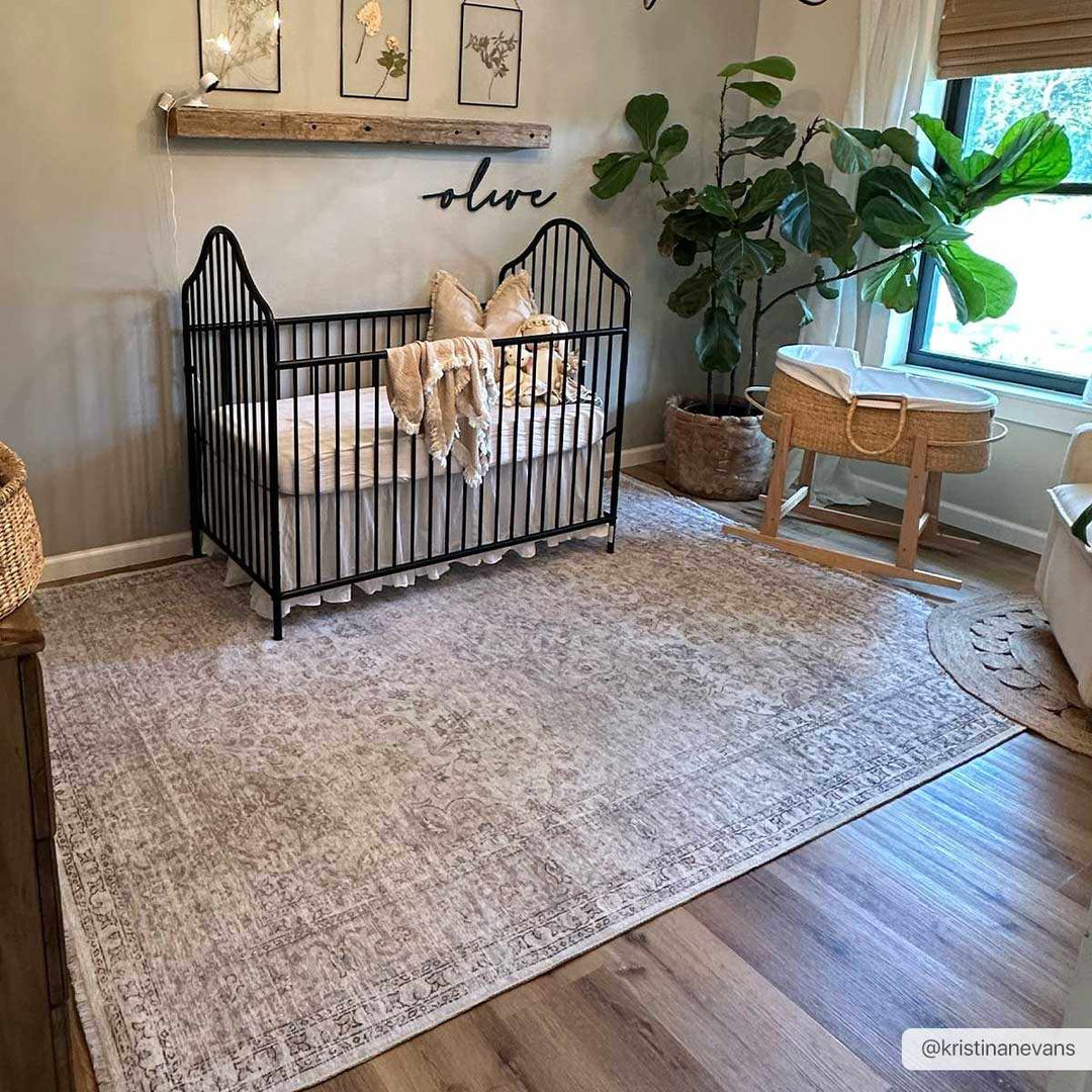 Premium Antique style Ivory, Beige and Brown Traditional Medallion Washable Area Rug - The Rug Decor