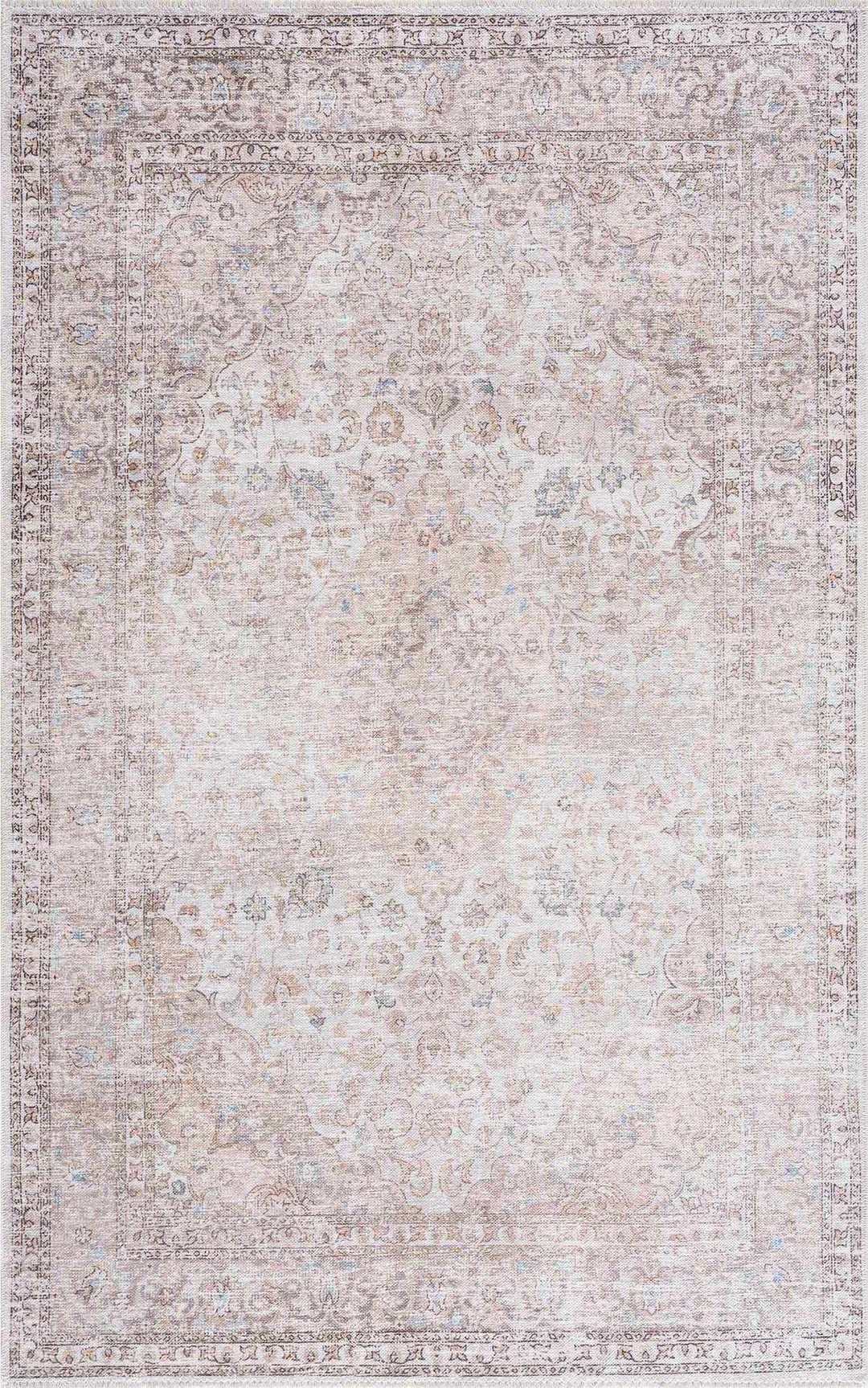 Premium Antique style Ivory, Beige and Brown Traditional Medallion Washable Area Rug - The Rug Decor