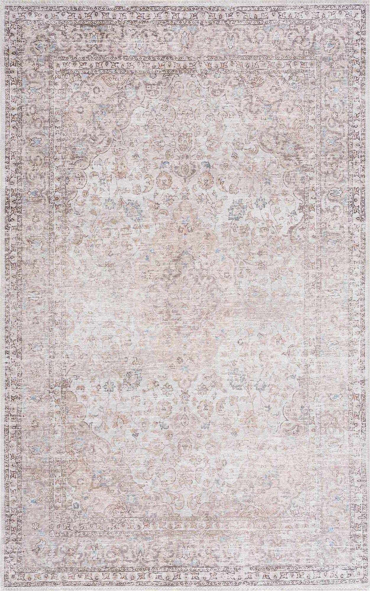 Premium Antique style Ivory, Beige and Brown Traditional Medallion Washable Area Rug - The Rug Decor