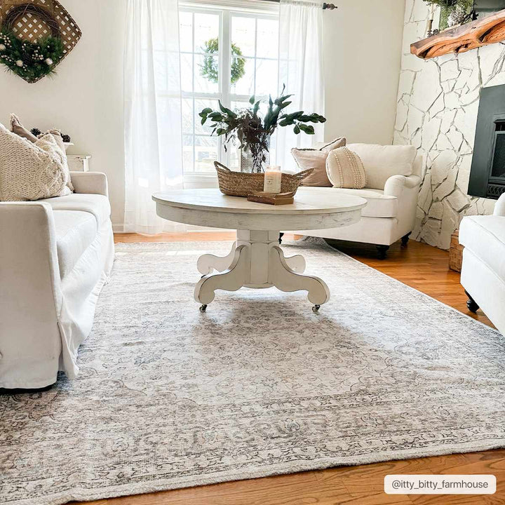 Premium Antique style Ivory, Beige and Brown Traditional Medallion Washable Area Rug - The Rug Decor