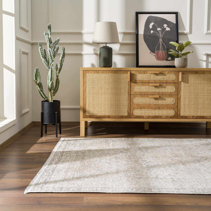 Premium Antique style Ivory, Beige and Brown Traditional Medallion Washable Area Rug - The Rug Decor