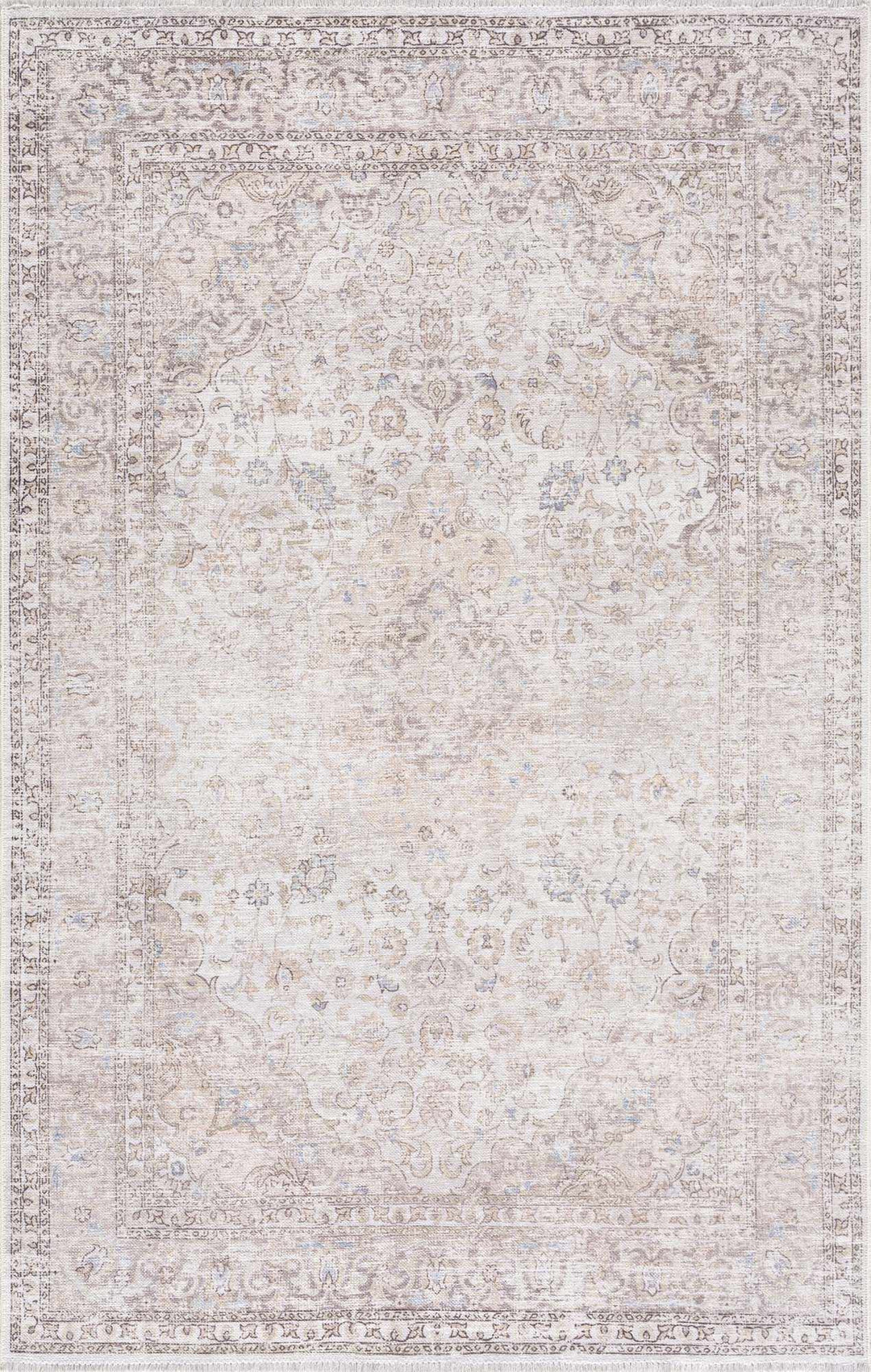 Premium Antique style Ivory, Beige and Brown Traditional Medallion Washable Area Rug - The Rug Decor