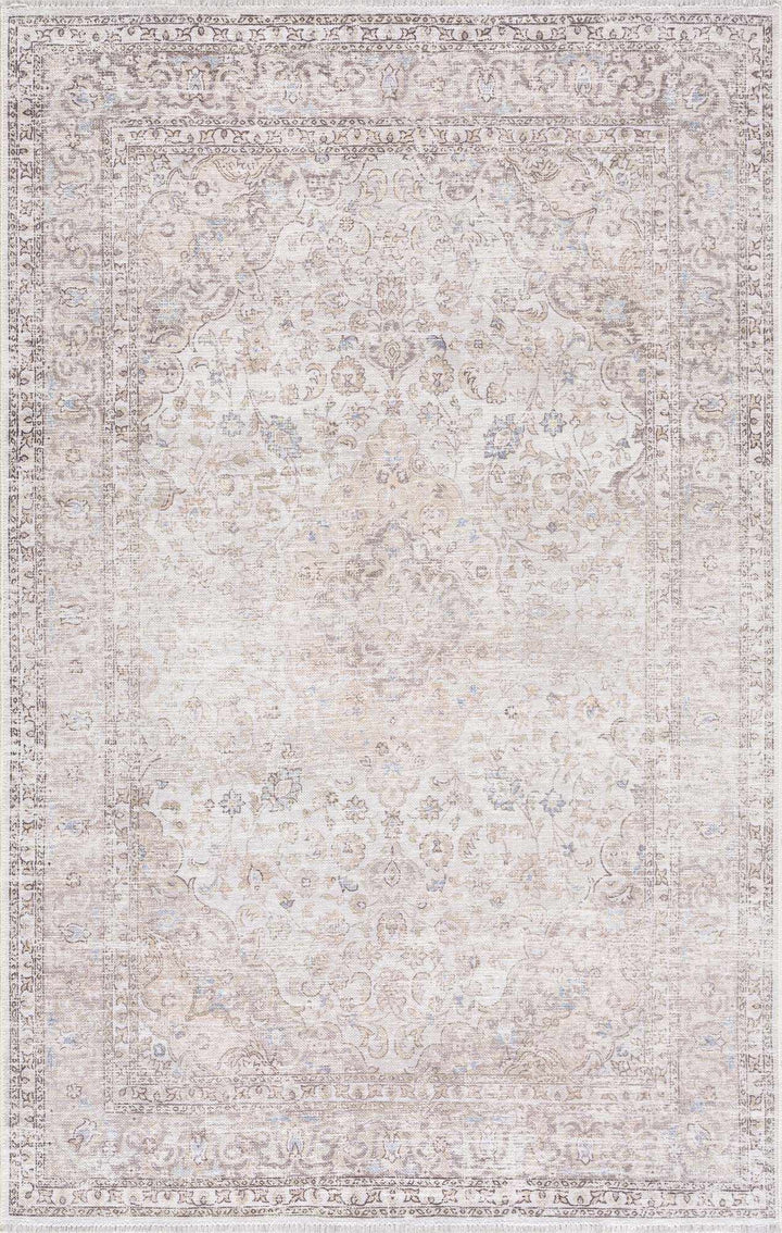 Premium Antique style Ivory, Beige and Brown Traditional Medallion Washable Area Rug - The Rug Decor