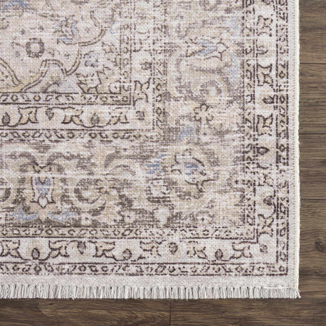 Premium Antique style Ivory, Beige and Brown Traditional Medallion Washable Area Rug - The Rug Decor