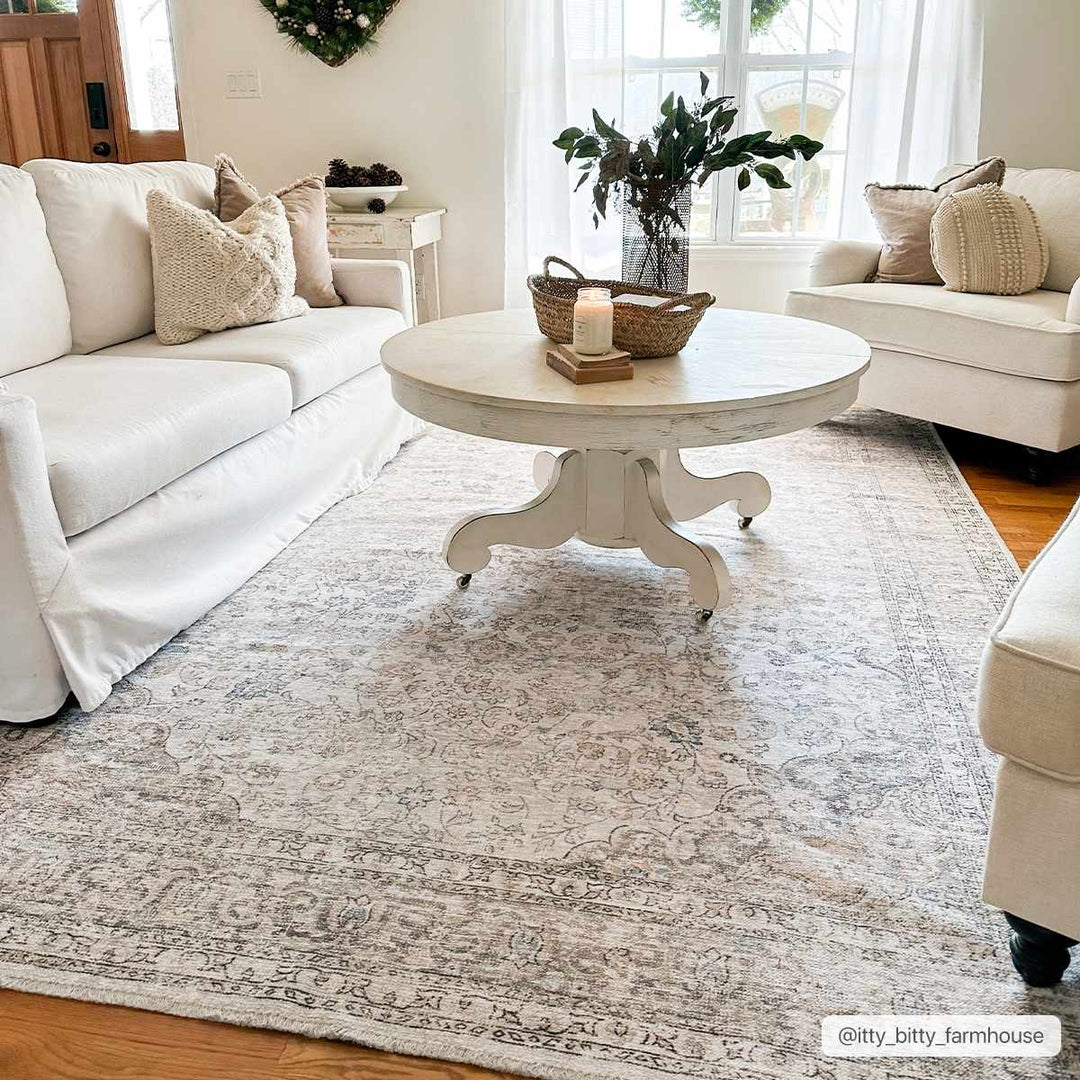 Premium Antique style Ivory, Beige and Brown Traditional Medallion Washable Area Rug - The Rug Decor