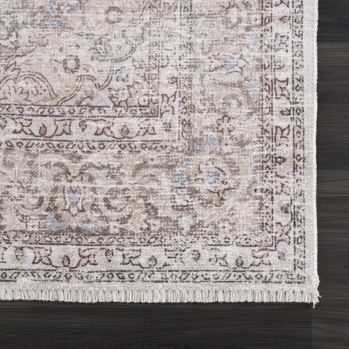 Premium Antique style Ivory, Beige and Brown Traditional Medallion Washable Area Rug - The Rug Decor