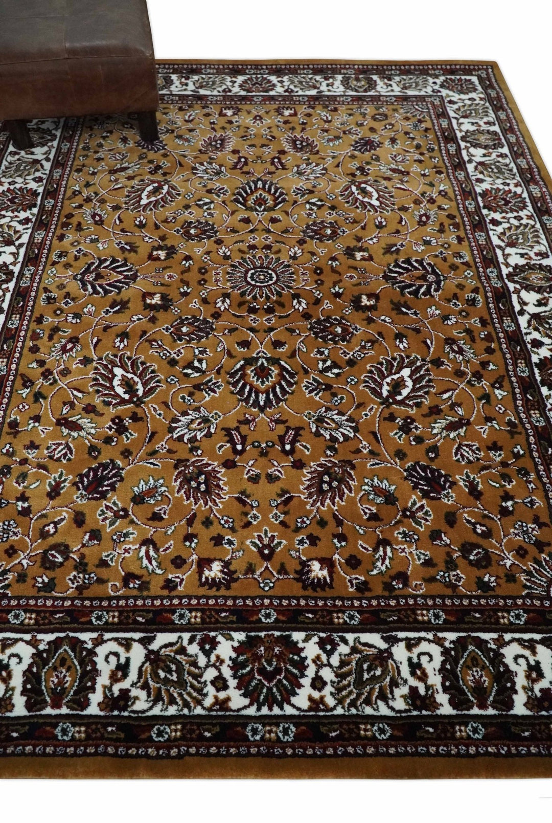 Premium Look 5x7 Rust, Ivory and Brown Traditional Floral Area Rug - The Rug Decor