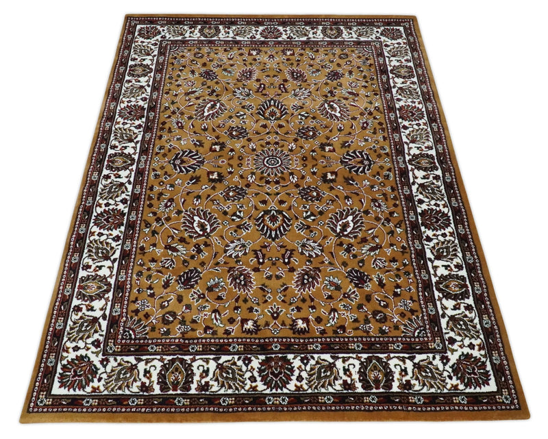 Premium Look 5x7 Rust, Ivory and Brown Traditional Floral Area Rug - The Rug Decor
