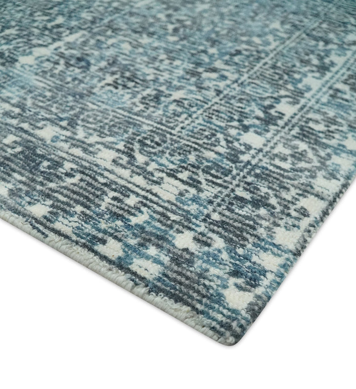 Premium look antique Design Teal, Charcoal and Ivory 5x8 Hand loom wool and Viscose Area Rug - The Rug Decor